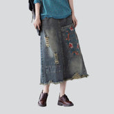 Langer Jeansrock mit Vintage-Stickerei
